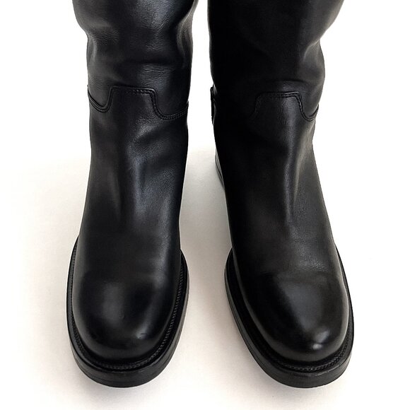 PRADA Black Leather Pull-on Tall Lug Sole Boots with Buckle, Size 37 (US 7) - Picture 8 of 13